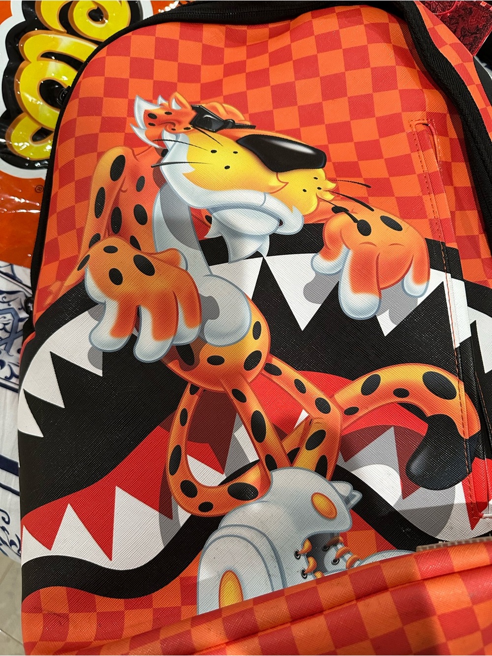 Cheetah Graphic Orange Checkerboard Backpack